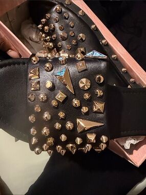 Cape Robbin Black Sandals with Gold Studs